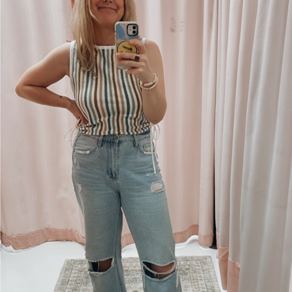Retro Stripe Crop Tank, Boho Style